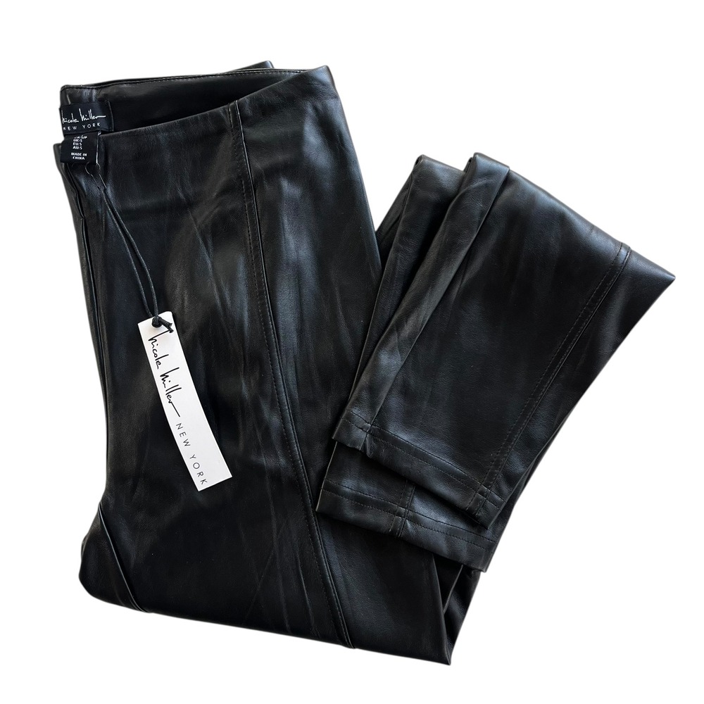 Nicole Miller New York Women S Black Faux Leather High Rise Leggings Pants Sleek